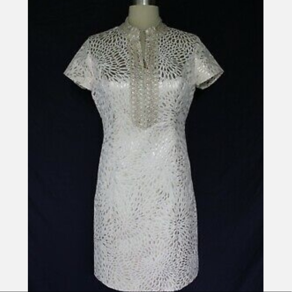 Lily Pulitzer Adrena Shift Gold Metallic High Collar Dress Size 6.
